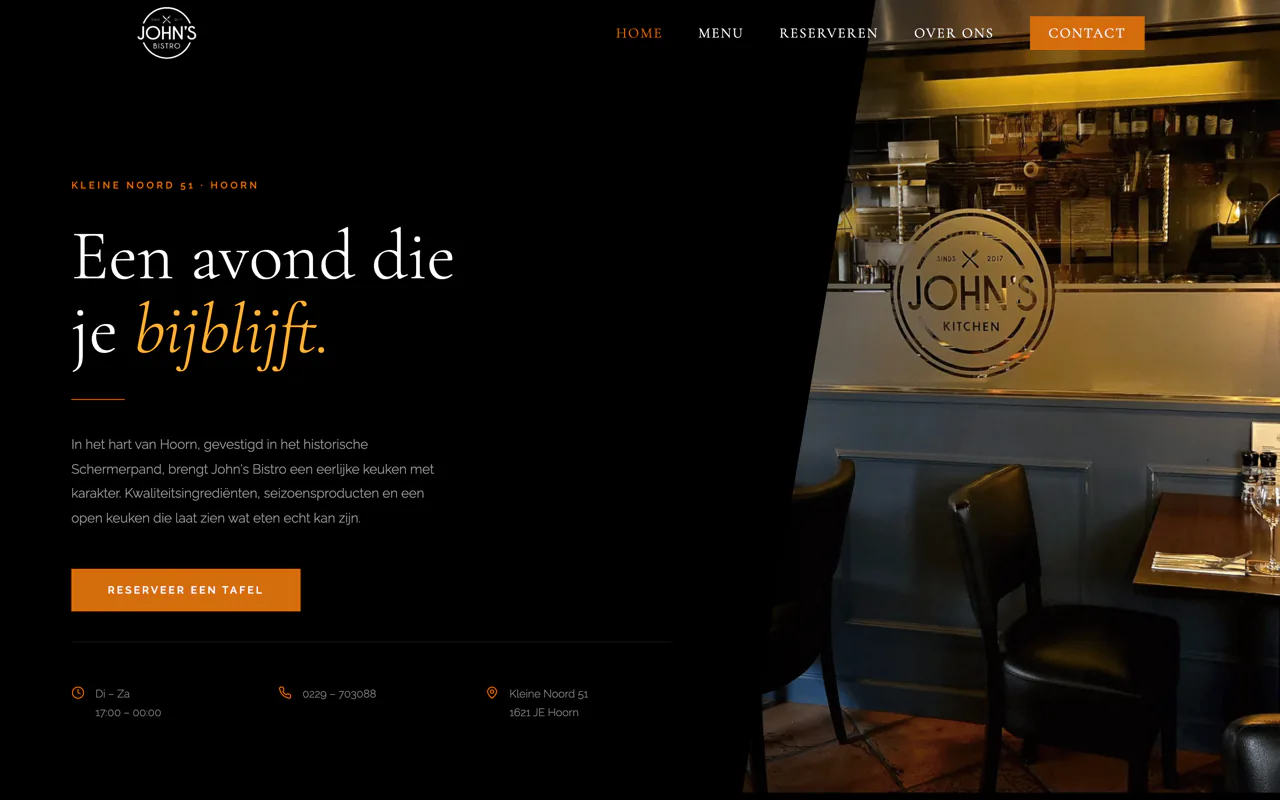 Screenshot van de website van John's Bistro