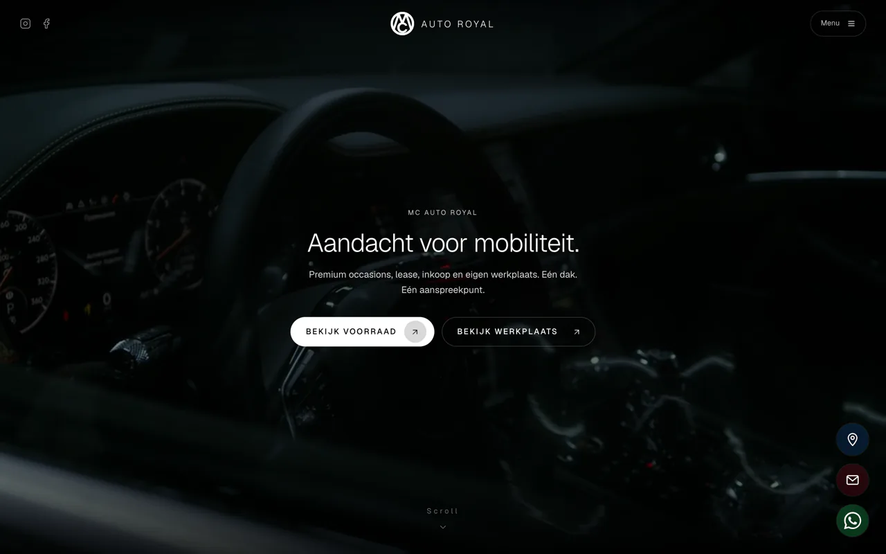 Screenshot van de website van MC Auto Royal