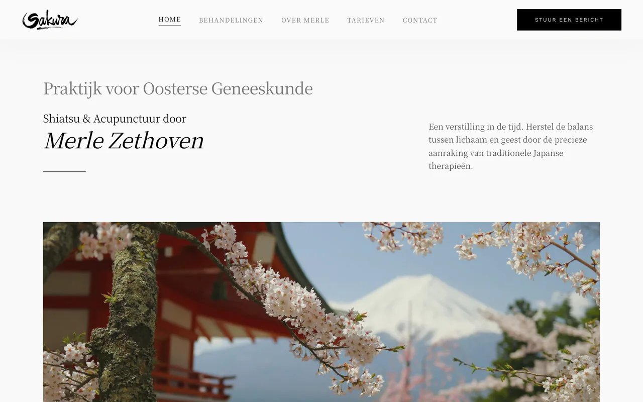 Screenshot van de website van Shiatsupraktijk Sakura