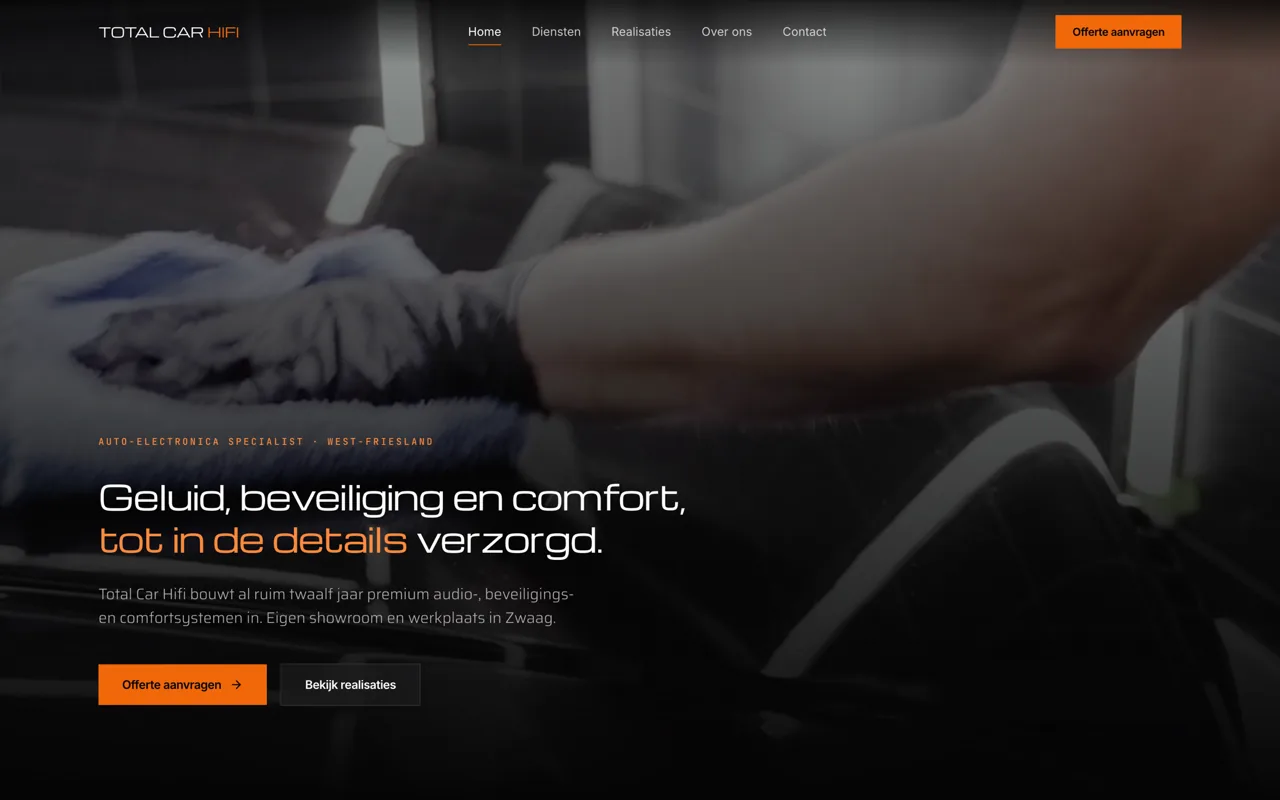 Screenshot van de website van Total Car Hifi